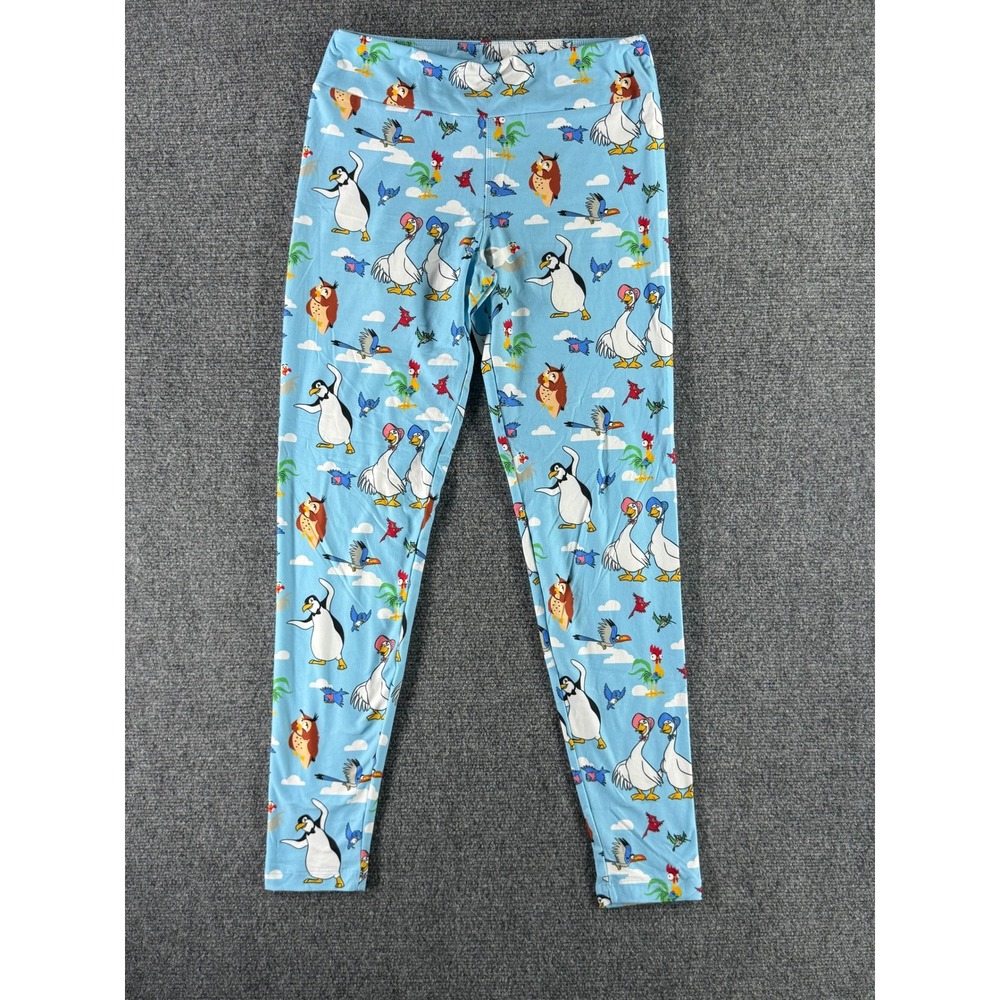 LuLaRoe Womens Blue Cartoon Bird Print Leggings Penguins Owls Geese OS